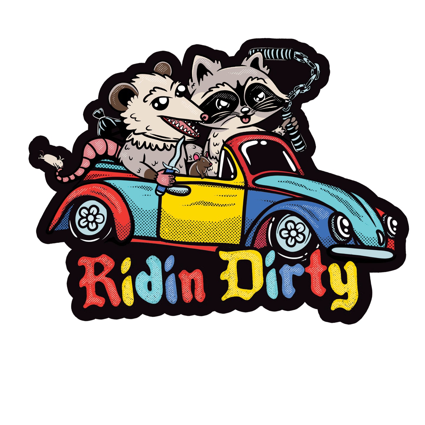 Ridin Dirty, Racoon and Possum 4" Sticker